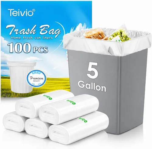 Miniatura 9 de Bolsas de basura fuertes de 1.2 galones, 220 unidades, bolsas de basura para baño, bolsas de plástico pequeñas para la oficina en casa, cocina, se