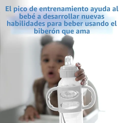 Miniatura 2 de Dr. Brown's Milestones - Botella de boquilla estrecha con 100% silicona, asas de fácil agarre y boquilla suave para sorber, 8 onzas, azul claro