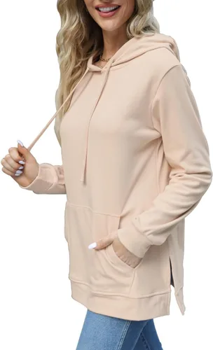 Miniatura 3 de Sudaderas con capucha para mujer, con dobladillo dividido, con cordón, casual, manga larga, con bolsillos