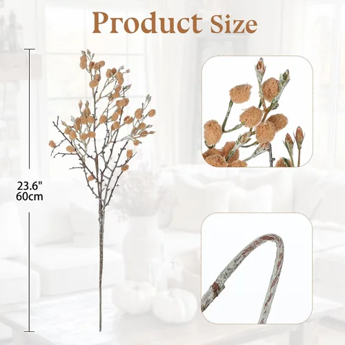 Miniatura 4 de GnFlus 3 piezas de ramas artificiales de algodón falsas para decoración de primavera y otoño en interiores estilo boho, flores artificiales de tallo