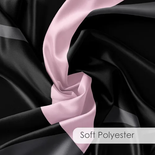 Miniatura 6 de LB Cortina de ducha abstracta rosa para baño, cortina de ducha de tela a rayas grises y blancas sobre fondo negro con ganchos, juego de cortinas