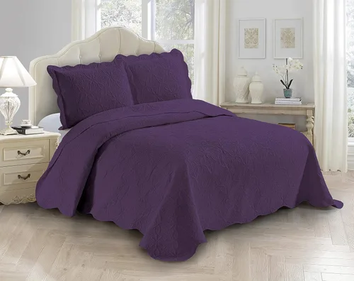 Miniatura 10 de Fancy Linen Juego de colcha en relieve de 3 piezas de gran tamaño, funda de cama de gran tamaño con patrón de margaritas florales sólidas # Allis