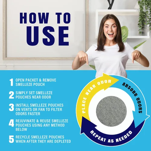 Miniatura 5 de SMELLEZE Bolsa desodorante reutilizable para eliminar olores en el hogar, eliminador de olores natural para el hogar, elimina el olor apestoso sin