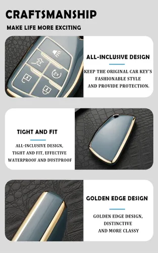 Miniatura 4 de SANRILY Funda para llavero Buick Envision 2021 2022 con borde dorado para Chevy Suburban Tahoe Silverado 1500 LT GMC Yukon Funda de protección Beige