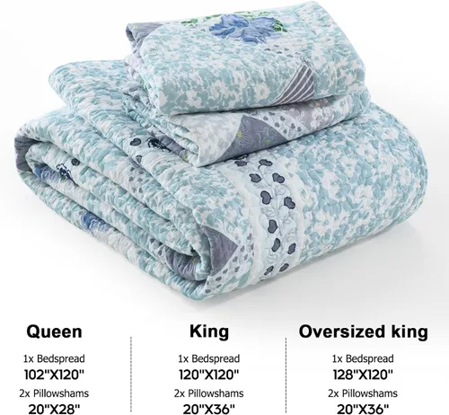 Miniatura 5 de Finlonte Colcha de gran tamaño de 102 x 120 pulgadas, colcha de tamaño Queen de 100% algodón, colcha extragrande, colcha de retazos de granja