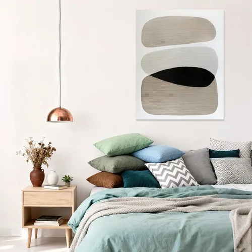 Miniatura 2 de ZHENGYIN Arte de pared abstracto neutro, pintura al óleo geométrica de mediados de siglo, obra de arte texturizada minimalista para sala de estar