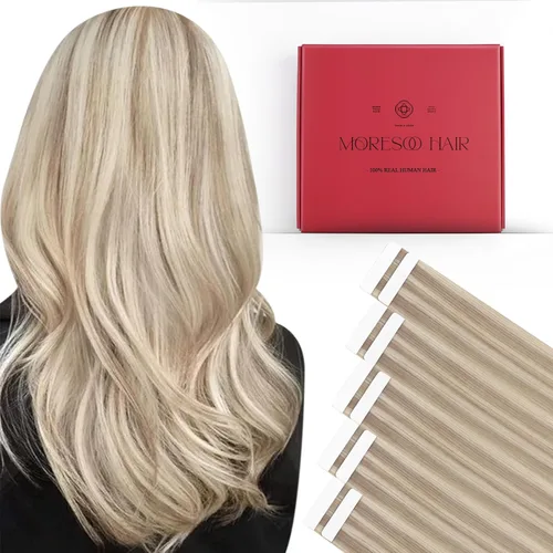 Miniatura 23 de Moresoo Extensiones de cabello humano real con cinta adhesiva, sin costuras, #1 negro azabache, 20 piezas, 1.76 oz (50 g), 24 pulgadas