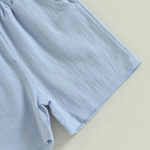 Miniatura 7 de DNOMAID YZARC Conjunto de 2 piezas de ropa de verano para bebé niño y niña, algodón sólido, lino, manga corta, con botones, pantalones cortos