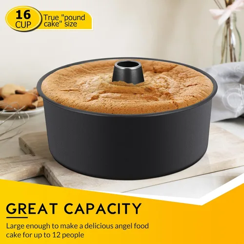 Miniatura 5 de E-far Angel Food - Molde antiadherente para tartas de 10 pulgadas para hornear pastel de gasa, diseño de una sola pieza, fácil de liberar y limpiar