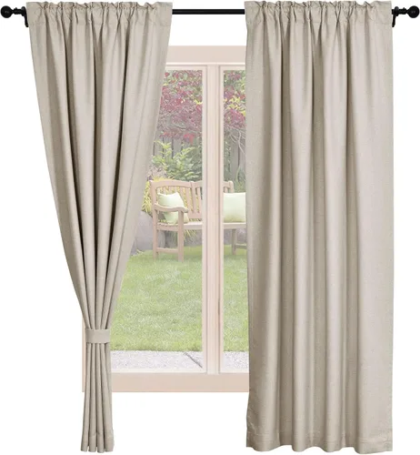 Miniatura 21 de Frelement Cortinas opacas de lino natural, paneles de cortinas con bolsillo para barra y pestaña trasera, para sala de estar, cortinas