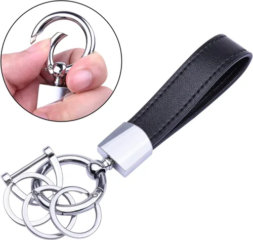 Miniatura 5 de Wisdompro Llavero de cuero genuino para automóvil, llavero universal para hombre, giratorio de 360 grados, con anillo en D antipérdida, 3 llaveros