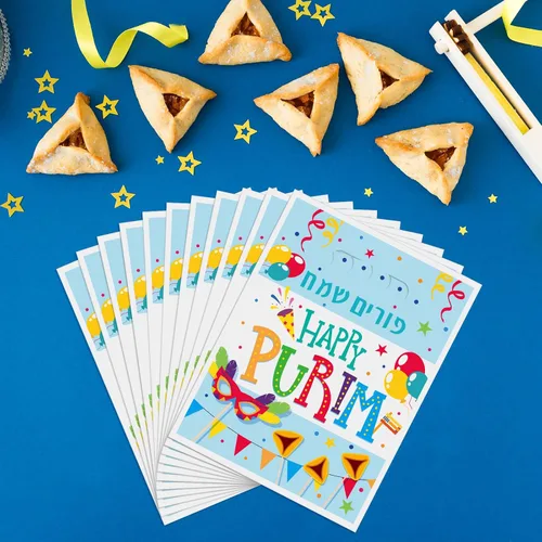 Miniatura 6 de Sayglossy 100 bolsas de golosinas Purim de 7 x 9.5 pulgadas, bolsas de regalo Happy Purim a granel con asas troqueladas para fiestas, dulces