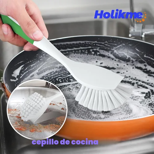 Miniatura 2 de Holikme Juego de 6 cepillos de cocina con mango para olla, sartén, fregadero de cocina (verde)