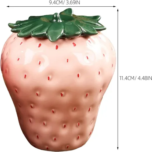 Recipiente de té en forma de fresa con tapa de 4.48 x 3.70 x 3.70 pulgadas, tarro portátil de almacenamiento de alimentos sellados para granos de té