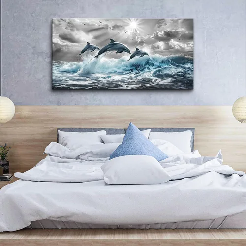Miniatura 6 de Lapremoly Decoración de pared para sala de estar, arte de pared grande para dormitorio, olas azules del mar, ilustraciones de pared, oficina