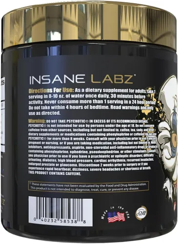 Miniatura 2 de Insane Labz Psychotic Gold - Polvo estimulante para pre entrenamiento, energía extrema, concentración, levantamiento de pesas y resistencia con beta