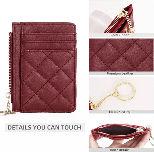 Miniatura 3 de Soporte para tarjetas de crédito, cartera delgada con llavero con bolsillo frontal para monedas, bolsillo frontal pequeño para mujer, color rojo
