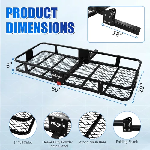 Miniatura 2 de PINGDIR Portaequipajes Plegable para Enganche de Remolque Cesta Rack de Carga 60"*21.5"*6" Capacidad de Peso de Transporte de 500 Libras, Bolsa
