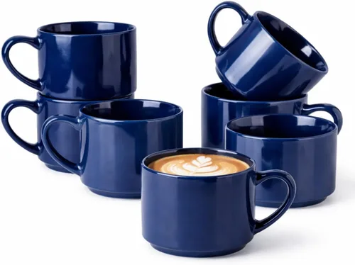 Miniatura 8 de GBHOME Juego de 6 tazas de cerámica apilables de 14 onzas, tazas de café modernas para bebidas calientes, color gris, 14 onzas líquidas, 6