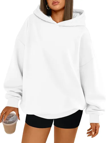 Trendy Queen Sudaderas con capucha de gran tamaño para mujer, cómodas sudaderas de otoño a la moda 2025, trajes casuales de forro polar con bolsillos