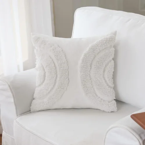 IKATYARN Funda de almohada de felpilla copetuda de 18 x 18 pulgadas, funda de cojín geométrica decorativa y moderna de estilo bohemio para sofá,