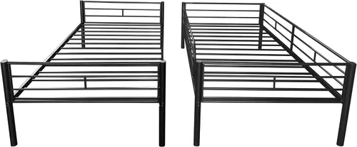 Miniatura 9 de Litera individual sobre individual, literas de metal con escalera y barandilla de longitud completa, 2 camas convertibles, no necesita somier