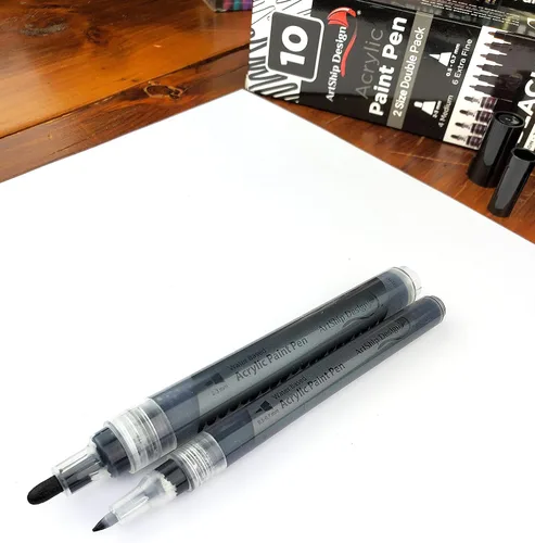 Miniatura 8 de ArtShip Design 10 rotuladores de pintura acrílica negros, paquete doble de marcadores de pintura de punta extra fina y media, para pintura en roca