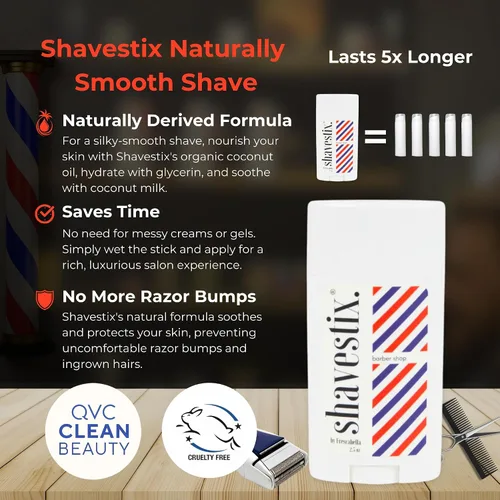 Miniatura 2 de Barra de crema de afeitar de tamaño de viaje de 2.75 onzas Barber Shop – Barra de crema de depilación para hombres Shavestix Shave Stick Sub