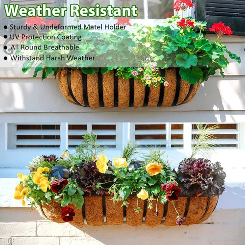 Miniatura 2 de LCHUANG Maceta de barandilla para ventana, paquete de 2 macetas de 24 pulgadas para balcón con forro de coco y fibra de coco, cesta de flores