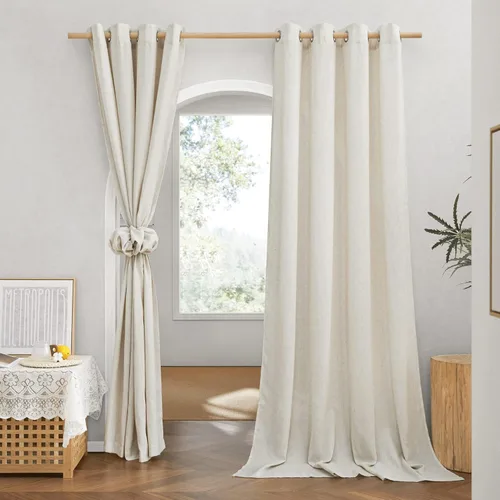 Miniatura 40 de NICETOWN Cortinas de lino natural con textura de lino para dormitorio, mezcla de lino rústica con ojales en la parte superior, semitransparentes