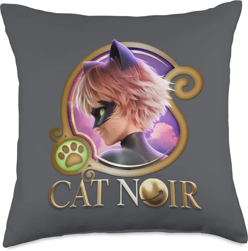 Miniatura 5 de Miraculous Ladybug The Movie Cat Noir Badge - Almohada dorada, 16 x 16 pulgadas, multicolor