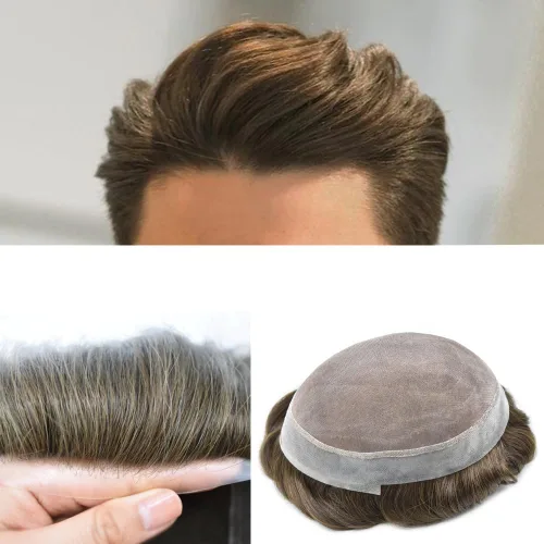 Miniatura 63 de Tupé para hombres, piezas de cabello humano real, sistema de unidades de cabello natural, línea capilar natural, pieza de repuesto para hombres