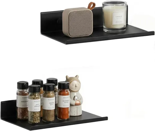 Miniatura 17 de Z metnal Estantes decorativos pequeños, mini estante flotante de exhibición de pared para altavoces inteligentes coleccionables, aluminio, montaje