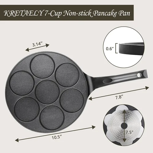Miniatura 6 de Sartén antiadherente para hotcakes con moldes tipo parrilla, mini fabricante de panqueques con revestimiento libre de PFOA, adecuada para todas