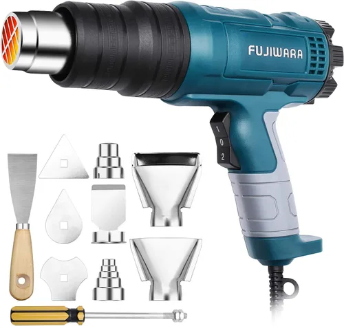 Miniatura 8 de Kit de pistola de calor de 2000 W con temperatura variable 5 boquillas, pistola de aire caliente ajustable de 122 °F a 1112 °F de calentamiento