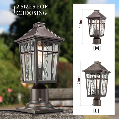 Miniatura 5 de Darkaway Luces de Poste para Exteriores Accesorio de Luz de Poste de Lámpara, Carcasa de Aluminio Impermeable con Vidrio de Efecto Ondas de Agua