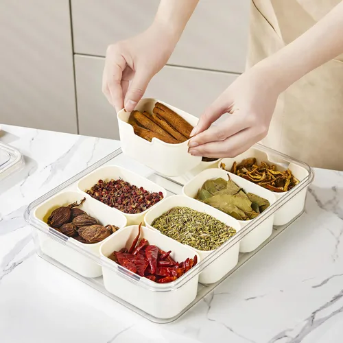 Miniatura 8 de Caja dividida para aperitivos con asa, bandeja para servir alimentos, tabla de charcutería con tapa, contenedor apilable de frutas y verduras con 8
