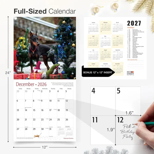Miniatura 5 de RED EMBER Doberman Pinschers - Calendario de pared 2026 de 12 meses, 12 x 24 pulgadas, abierto, papel grueso y resistente, para regalo, calendario
