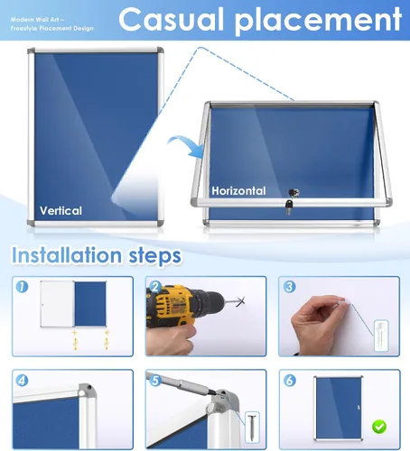 Miniatura 4 de SWANCROWN - Tablero de anuncios con cerradura a prueba de manipulaciones y cerrado para hogar, oficina y escuela, montado en la pared, de tela azul