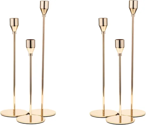 Aha Essential - Juego de 6 portavelas cónicos | Portavelas decorativos para decoración del hogar, boda, comedor, fiestas, aniversario, baño, Dorado
