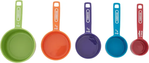 Miniatura 9 de FARBERWARE Juego de tazas medidoras de 5 piezas con cuchara de café, tazas medidoras de plástico duradero con marcas de fácil lectura, sin BPA, apto