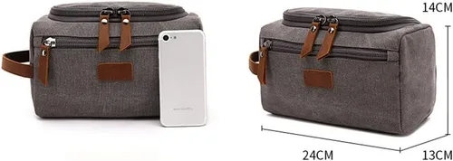 Miniatura 5 de Neceser de viaje de lona de cuero para cosméticos, organizador de maquillaje, bolsa de cosméticos (color negro)
