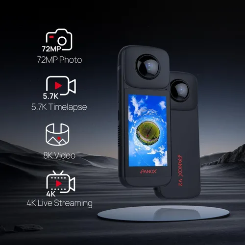 Miniatura 5 de PANOX Cámara V2 360 para motocicleta, foto de 72 MP, video de 5.7K, cámara 4K en vivo de 360°, panorama GPS, sistema operativo Android 10, edición