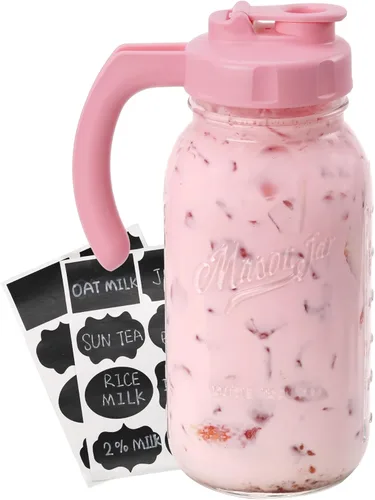Miniatura 15 de SOLIGT Jarra Mason de Vidrio con Tapa, Boca Ancha con Tapa Abatible y Pico Vertedor, Tapa a Prueba de Fugas con Asa, 64 oz