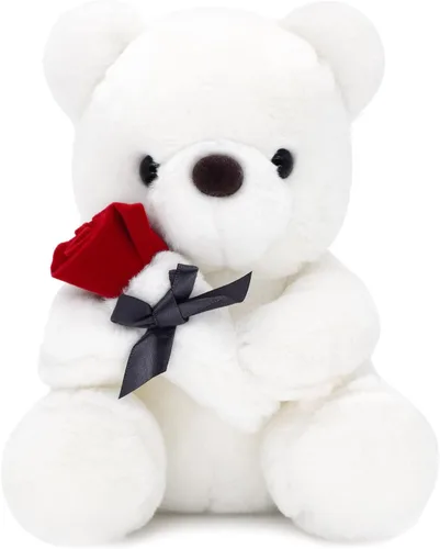 Miniatura 9 de HWD Oso de peluche de 9.8 pulgadas con rosa, muñeca de felpa suave, juguetes de peluche, regalos para ella/novia, amante, mamá, niños pequeños (gris)