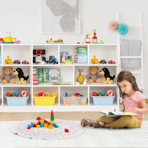 Miniatura 2 de KOTEK Organizador de almacenamiento de juguetes, estantería infantil de 8 cubos, estantería de madera de 4 niveles, estante abierto para guardería