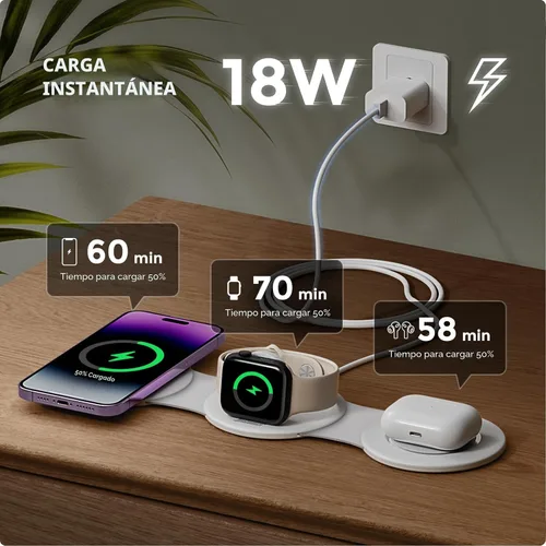 Miniatura 3 de Hicober - Estación de carga inalámbrica 3 en 1 para iPhone 15, estación de carga de viaje magnética plegable 18W para iPhone Air 17 16 15 14 13 12