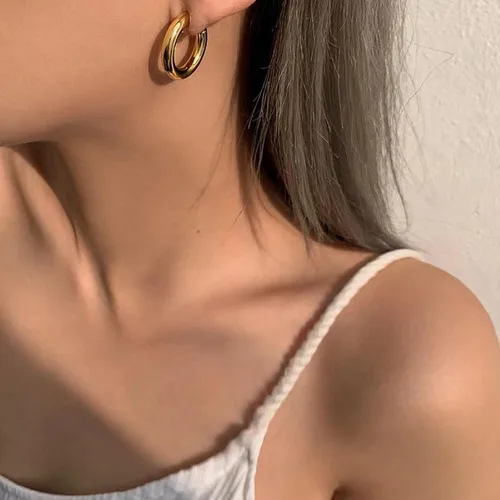 Miniatura 48 de Aretes de aro gruesos de oro para mujer, chapados en oro de 14 quilates, aretes de aro triple, hipoalergénicos, a la moda, aretes de aro gruesos