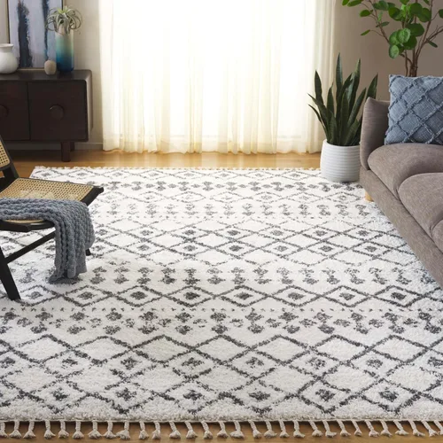 Miniatura 30 de SAFAVIEH Berber Fringe Shag Collection - Alfombra decorativa de 2 pies 2 pulgadas x 4 pies, color crema y gris oscuro, diseño que no desprende