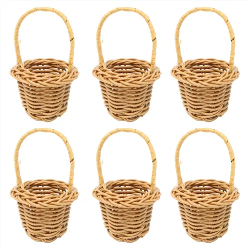 Honbay 6 cestas tejidas en miniatura con asas, cesta pequeña de regalo de caramelos, mini cesta de flores para bodas, fiestas, manualidades,